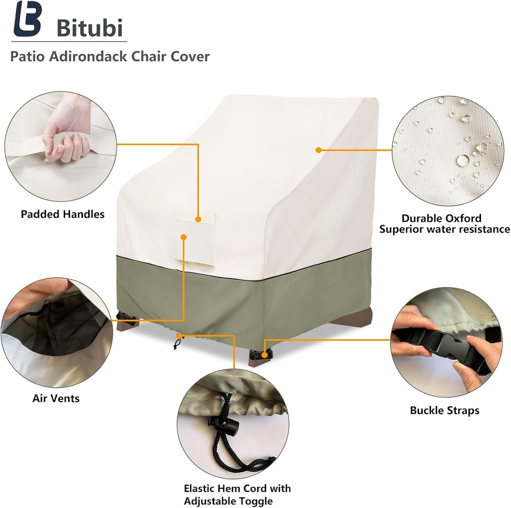Bitubi Waterproof 4 Pack Patio Adirondack Chair Cover for Outdoor Chair Size Up to 32W x 35D x 36H inch,Outdoor Lawn Patio Furniture Covers (Beige)