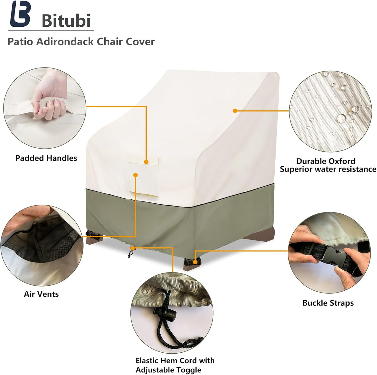 Bitubi Waterproof 4 Pack Patio Adirondack Chair Cover for Outdoor Chair Size Up to 32W x 35D x 36H inch,Outdoor Lawn Patio Furniture Covers (Beige)