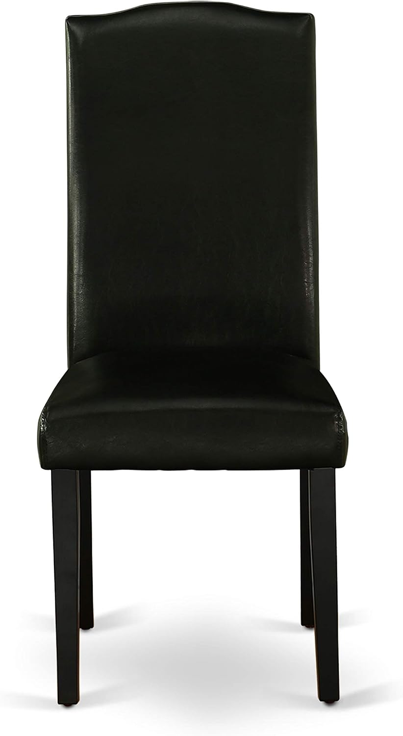 East West Furniture SHEN5-BLK-69 5 Piece Dining Room Table Set Includes a Round Kitchen Table with Pedestal and 4 Black Faux Leather Parson Dining Chairs, 42x42 Inch, Black