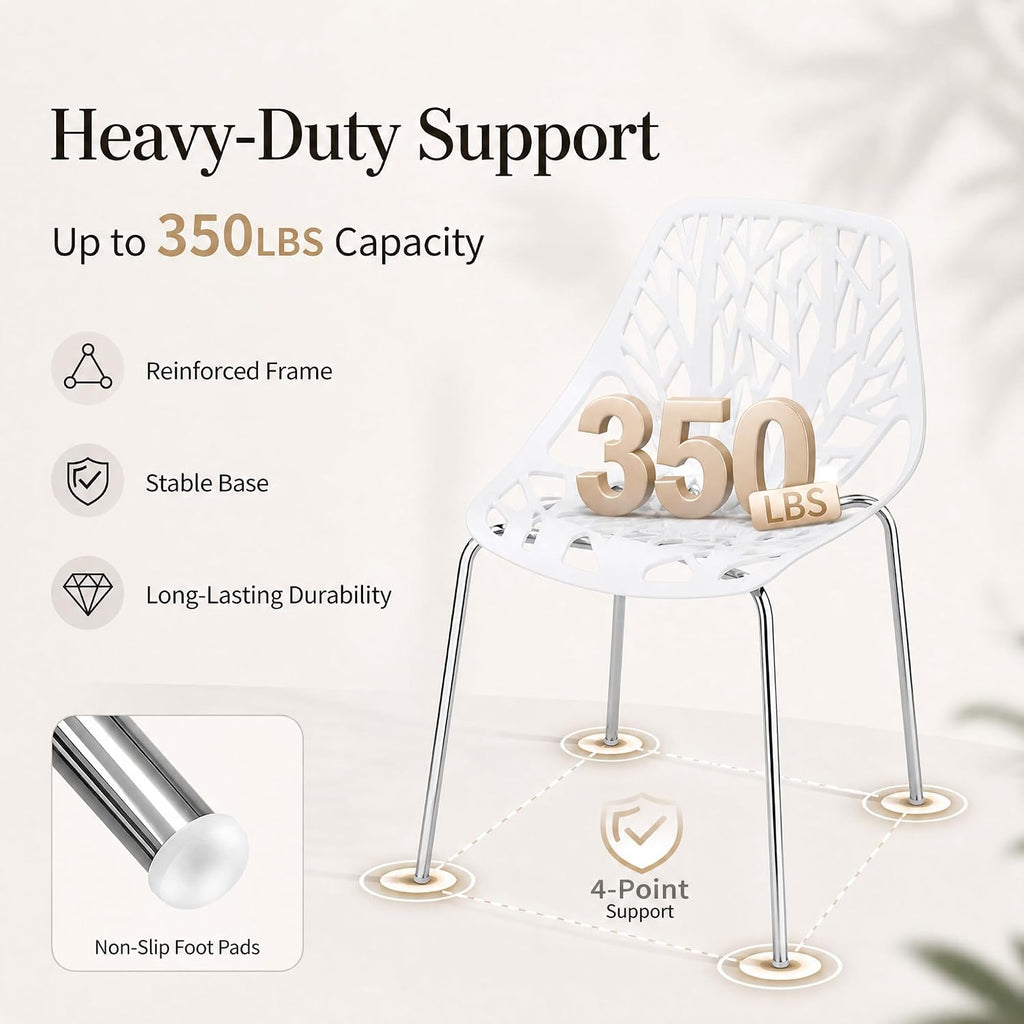 Karl home Stackable Dining Chairs Set of 4, 3-Step Assembly, 350LBS, White