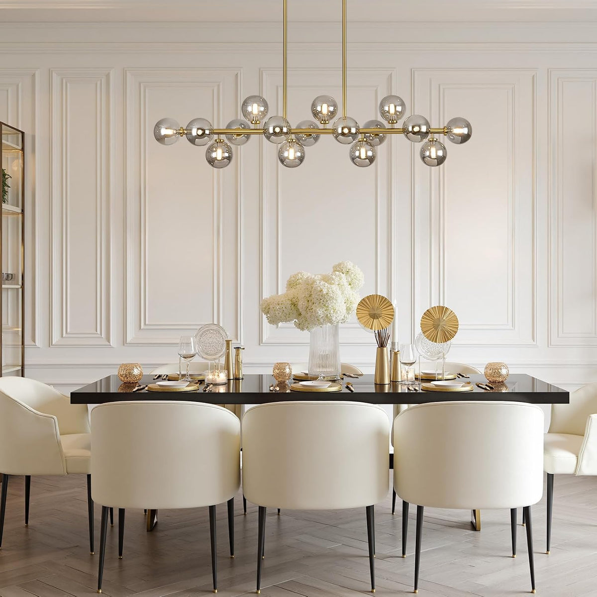 55" mid century modern glass globe sputnik chandelier shown in use