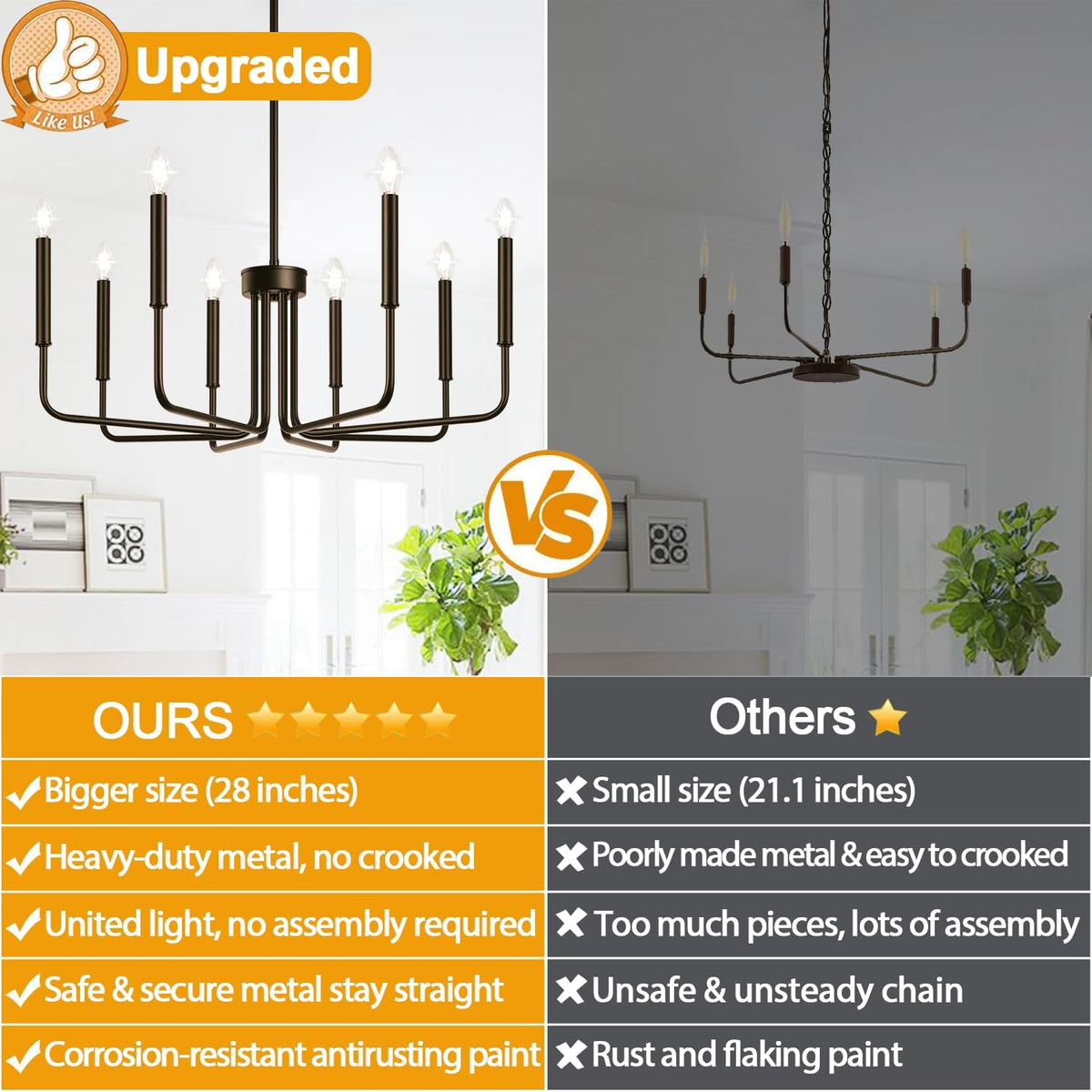 8-Light Farmhouse Chandelier for Dining Room Lighting Fixtures Hanging, Oil-Rubbed Bronze Dining Light Fixtures Industrial Chandelier for Bedroom, Foyer, Hall, Kitchen, Living Room and Entryway