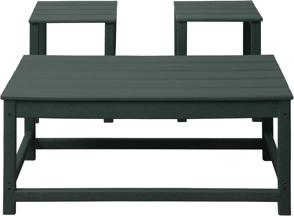 WestinTrends Malibu 3-Piece Set Outdoor Coffee and Side Table for Adirondack Chair, Dark Green