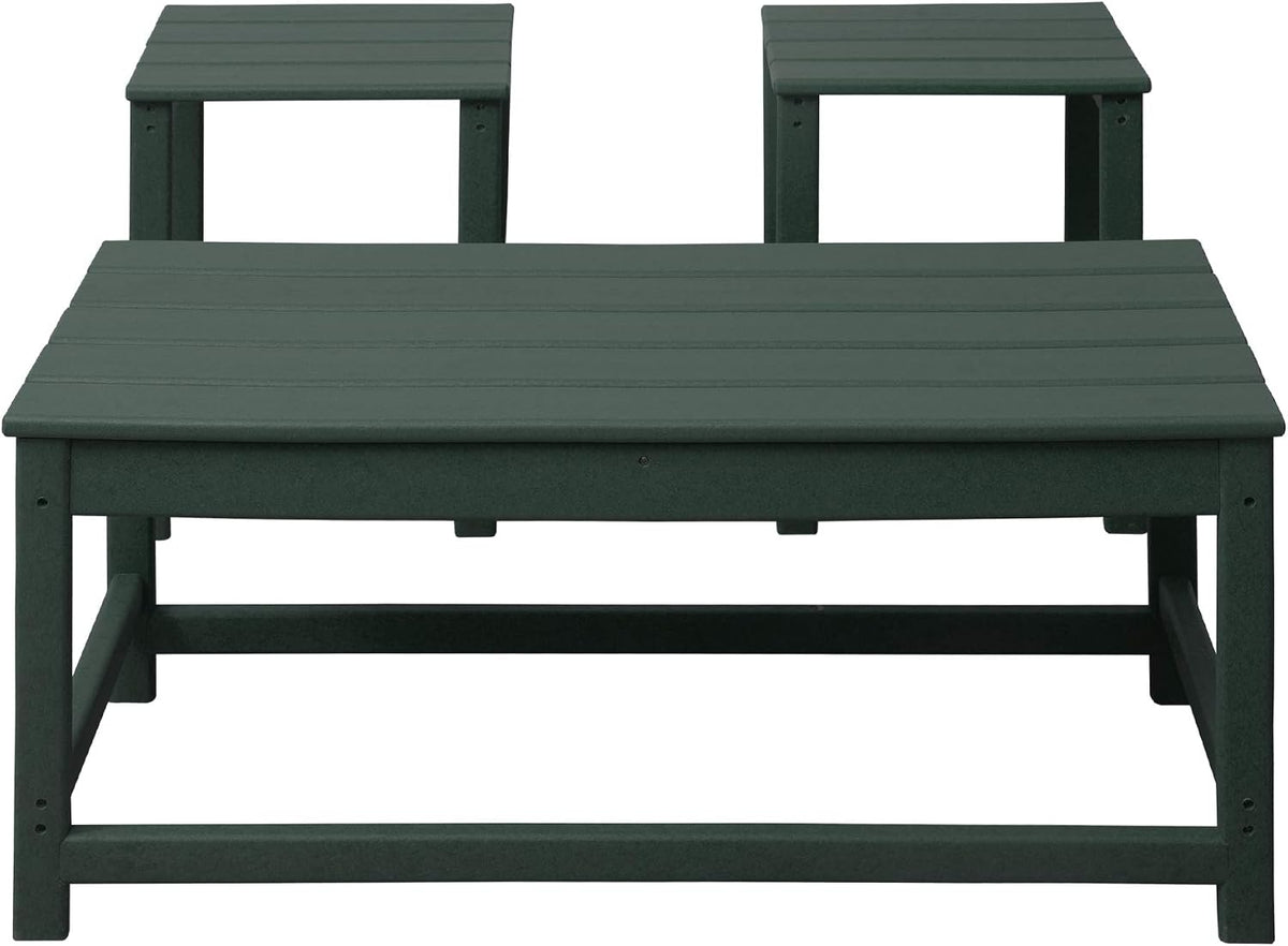 WestinTrends Malibu 3-Piece Set Outdoor Coffee and Side Table for Adirondack Chair, Dark Green