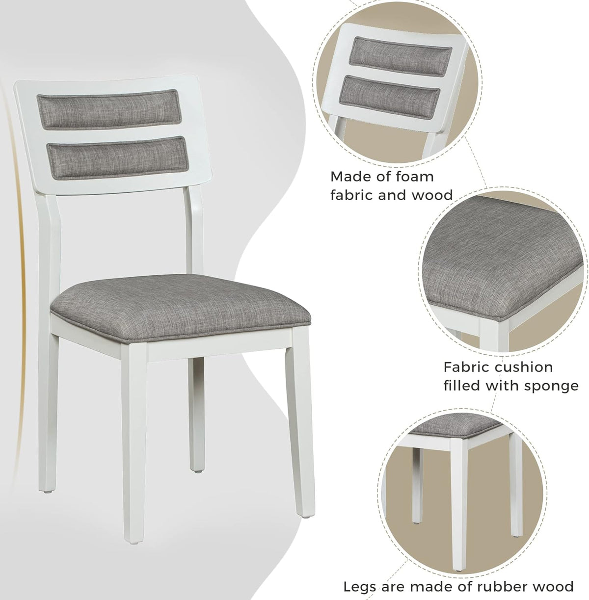 Harper & Bright Designs Classic and Traditional Style 6 - Piece Dining Set, Includes Dining Table, 4 Upholstered Chairs & Bench (White+Gray), (ST000043AAK-MZJ)