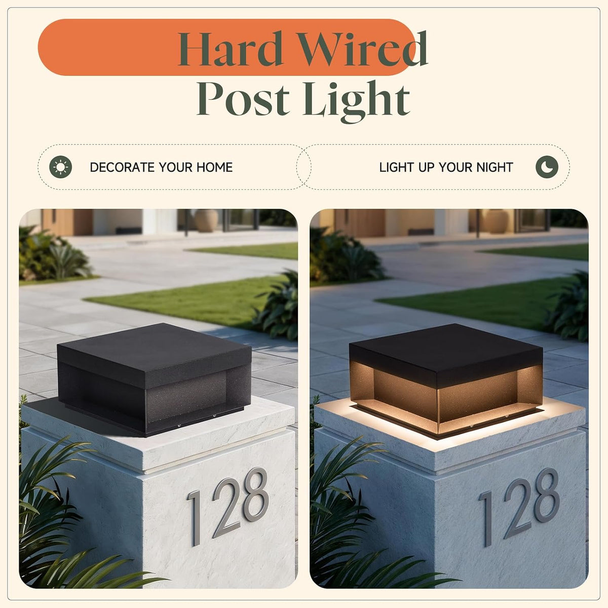 11.8'' Outdoor Post Lights Hard Wired, AC100-240V Outdoor Pillar Light