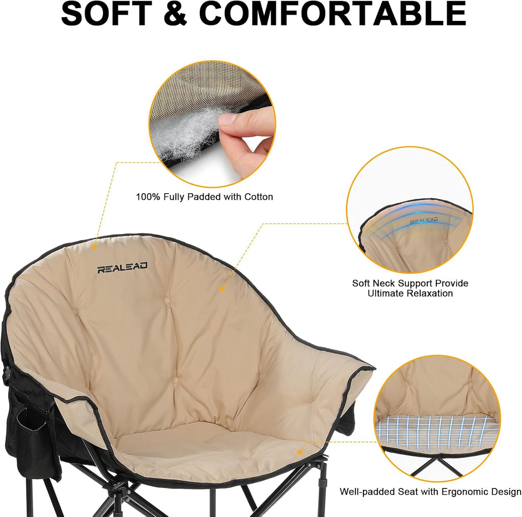 REALEAD Oversized Camping Chairs Padded Heavy Duty Folding Support 400LBS