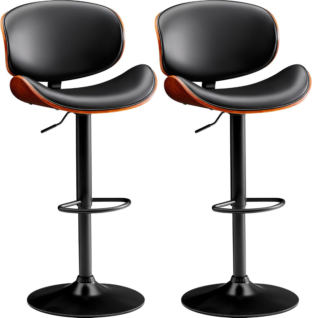 Furmax Bar Stools Set of 2 Adjustable Swivel Bentwood Barstools PU Leather Mo...