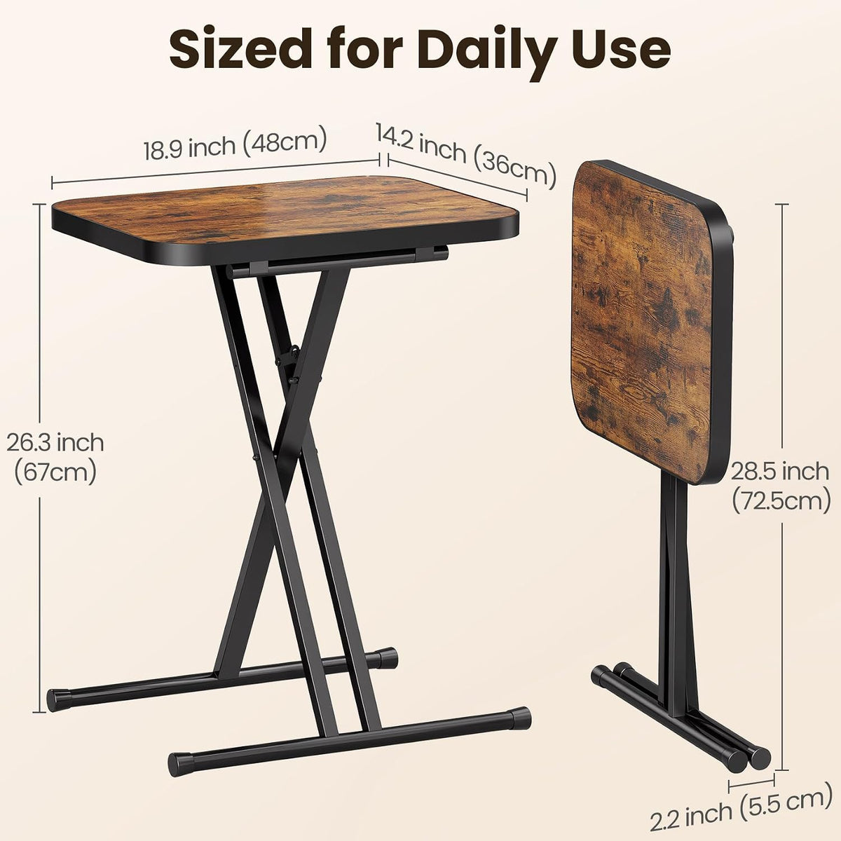 Kitstorack Folding TV Tray Tables Set of 2, No Assembly, Rounded Metal Rims