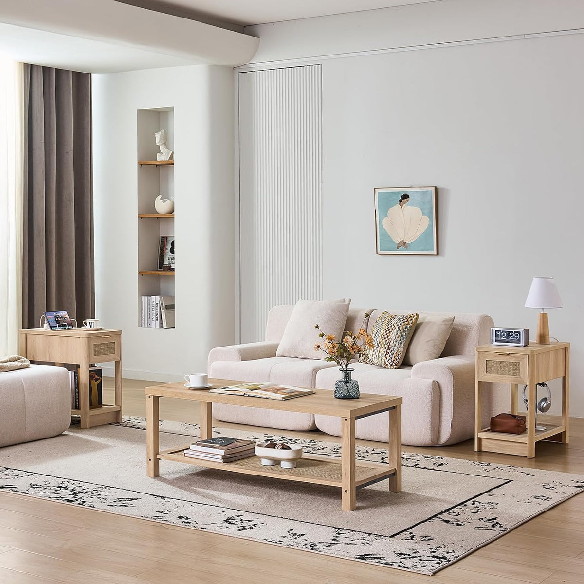 Lerliuo Farmhouse Coffee Tables for Living Room, Natural