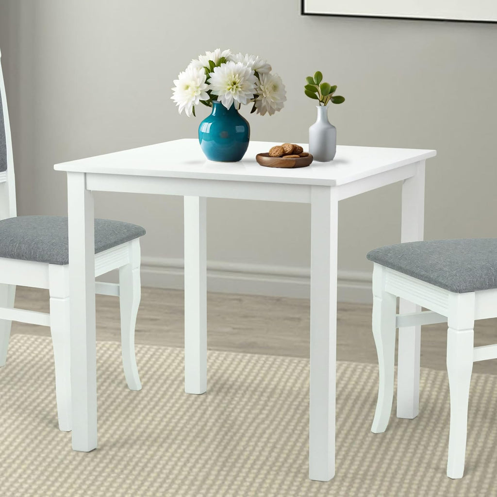 Dining Square Kitchen Table Contemporary Design Solid Wooden in White Finish