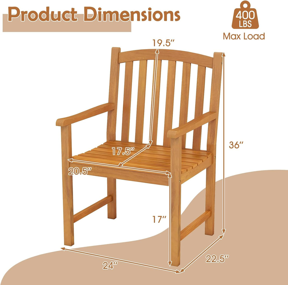Tangkula Acacia Wood Outdoor Dining Chairs Set of 2