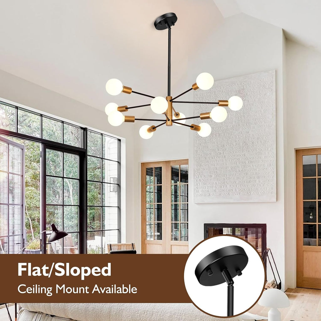 Sheetea 10-Light Chandelier, Dining Room Light Fixture Black and Gold