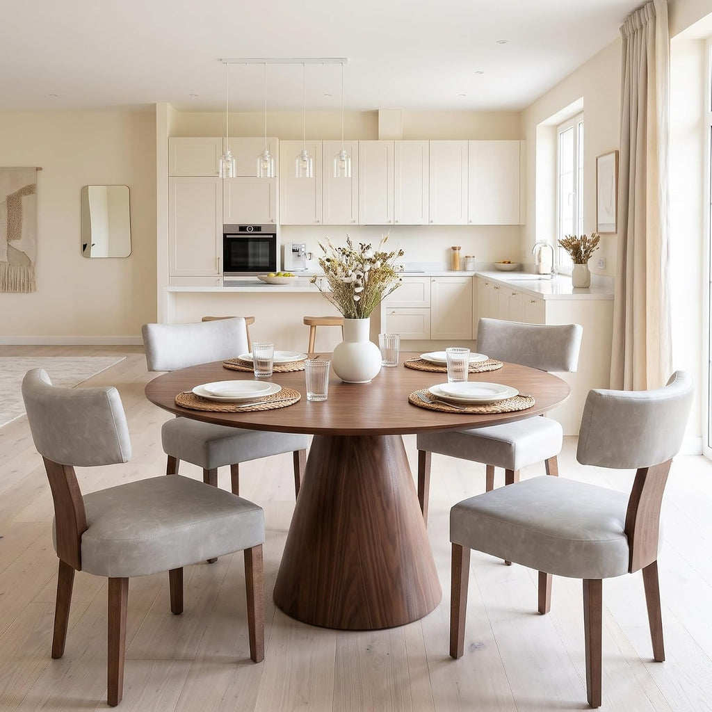 RIVOVA Mid Century Modern Dining Chairs Set of 4 PU Leather Upholstered Side Chairs, Modern Kitchen Armless Parson Chairs Solid Wood Dining Chairs, Grey