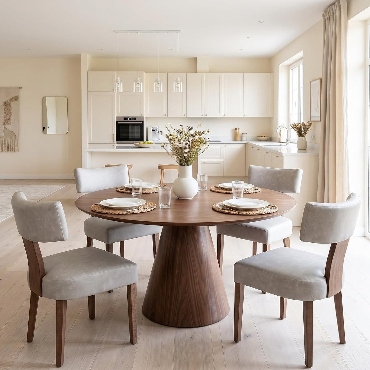RIVOVA Mid Century Modern Dining Chairs Set of 4 PU Leather Upholstered Side Chairs, Modern Kitchen Armless Parson Chairs Solid Wood Dining Chairs, Grey