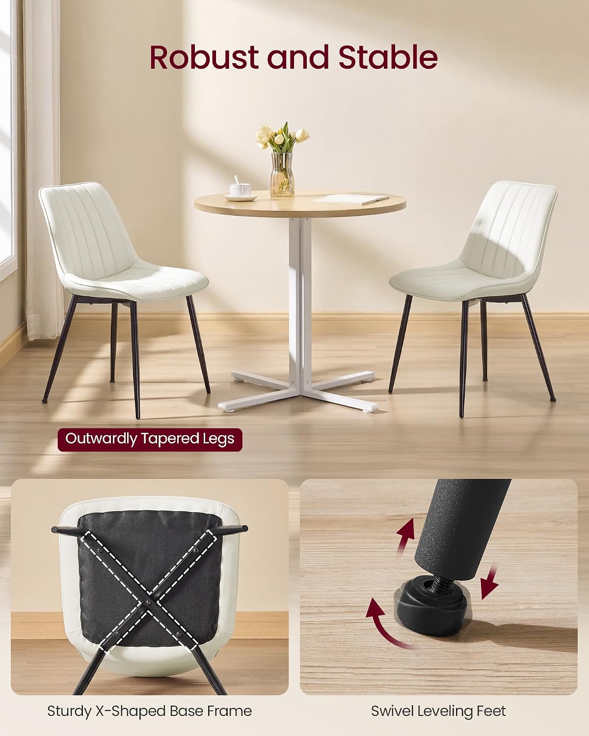 VASAGLE Dining Chairs Set of 2, Upholstered Kitchen Chairs, PU Leather