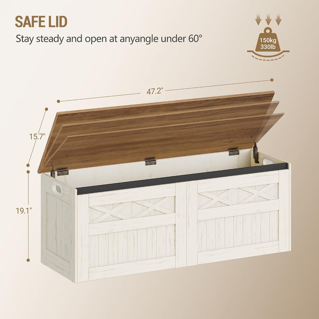 Hzuaneri 47" Farmhouse Storage Chest and Bench | 59 Gal | 330lb Seat