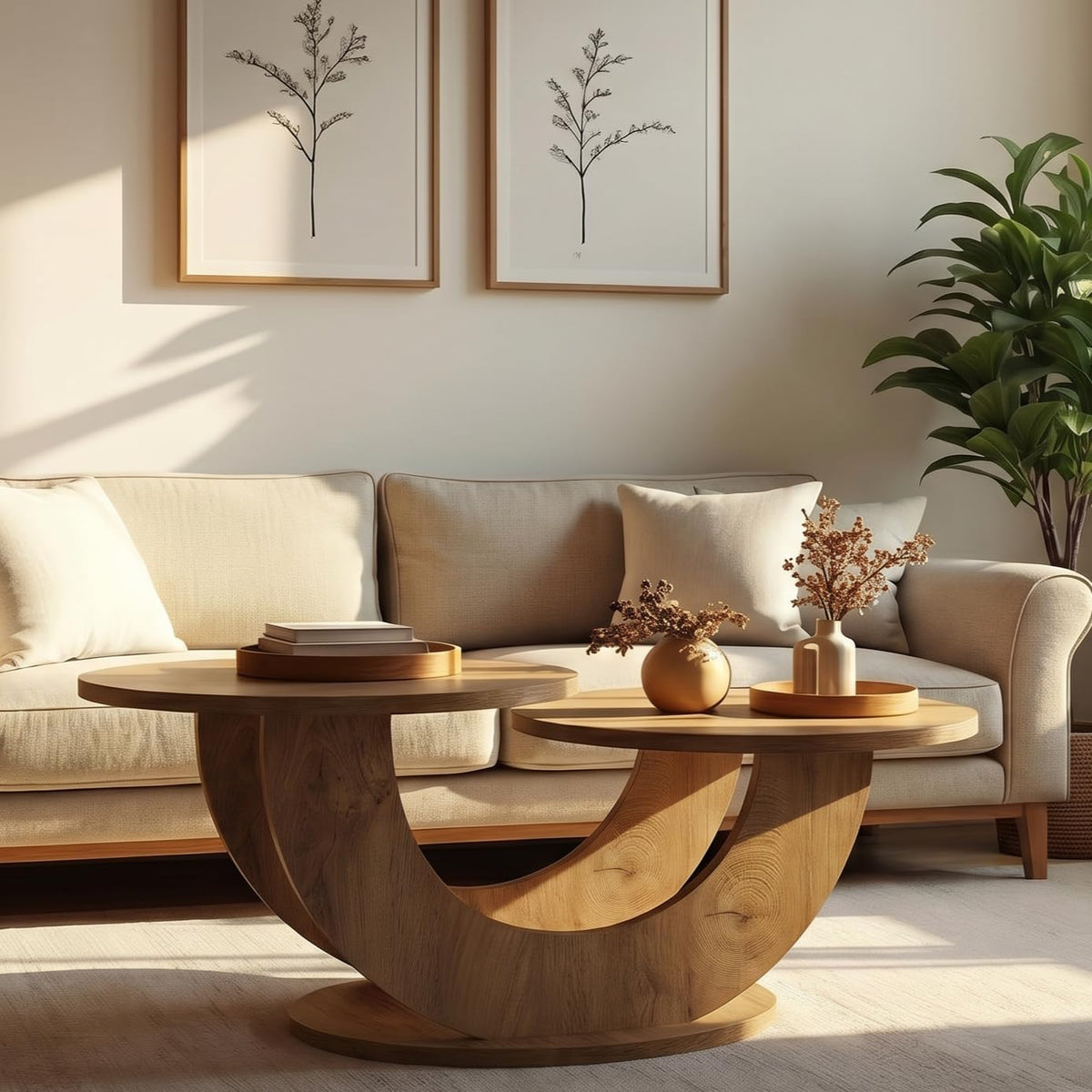 Tribesigns 45.3" Round Wood Coffee Table, 2-Tier Farmhouse Center Table