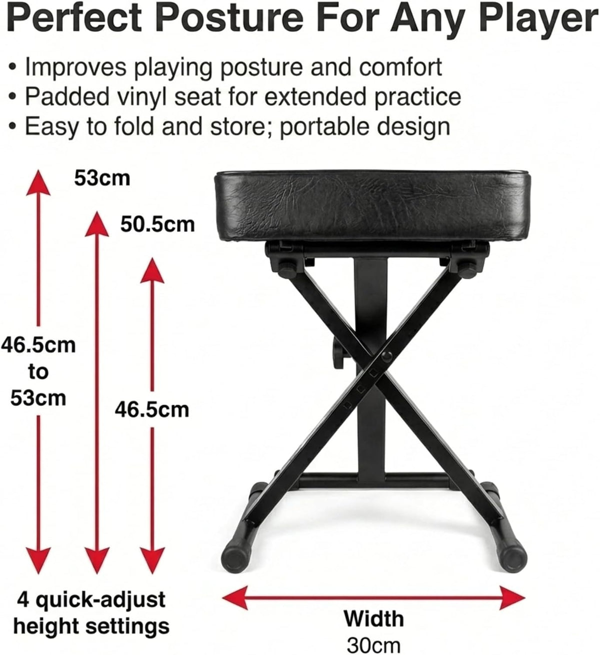 RockJam RJKBB100 Adjustable Padded Piano Bench, Keyboard Stool