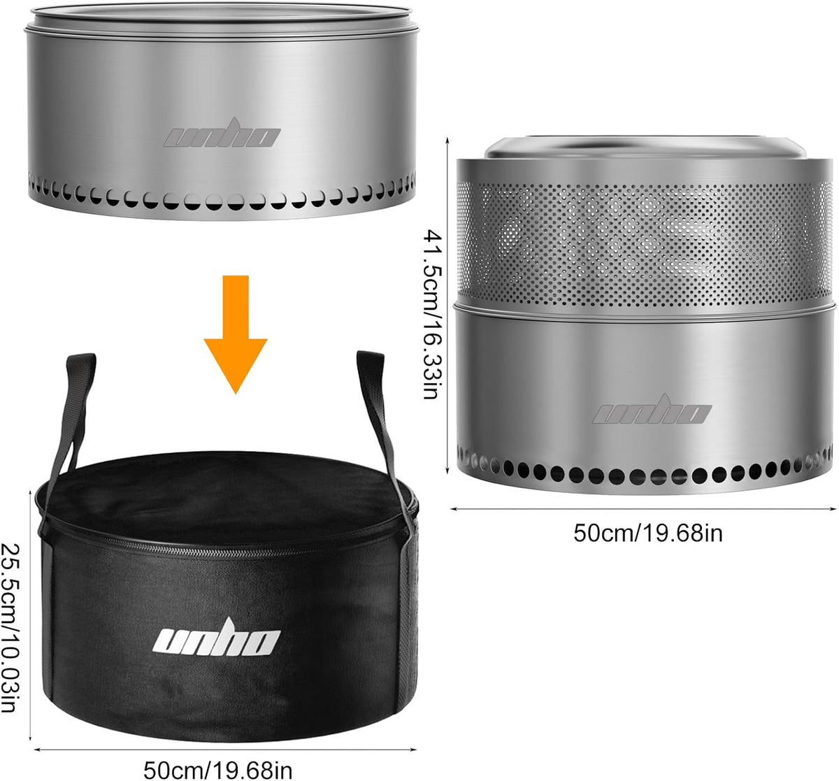 unho 20 Inch Stainless smokeless firepit for Outside Wood Burning Stove