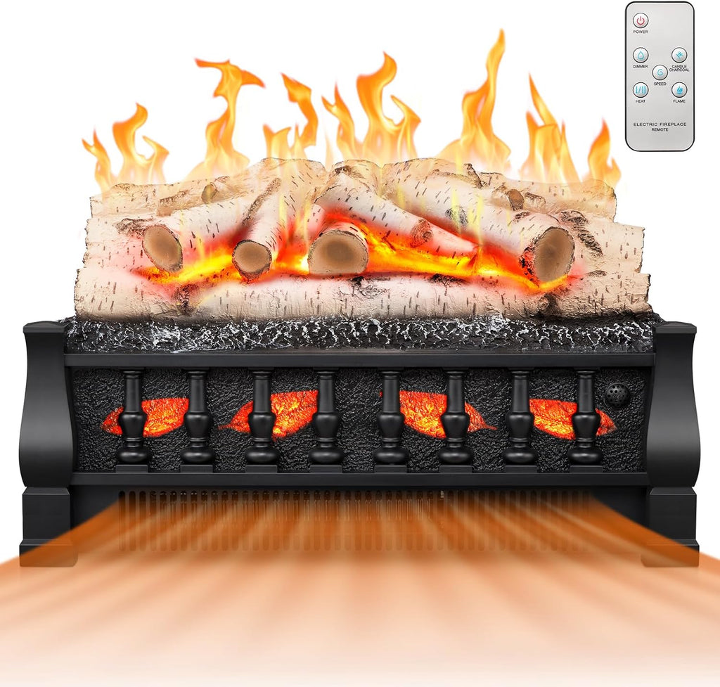 Electric Fireplace Insert Log Heater 21 Inches, 5 Flame Brightness, Multiple Flicker Speed, 750w/1500w Heating, Remote Control, Auto Shut Off