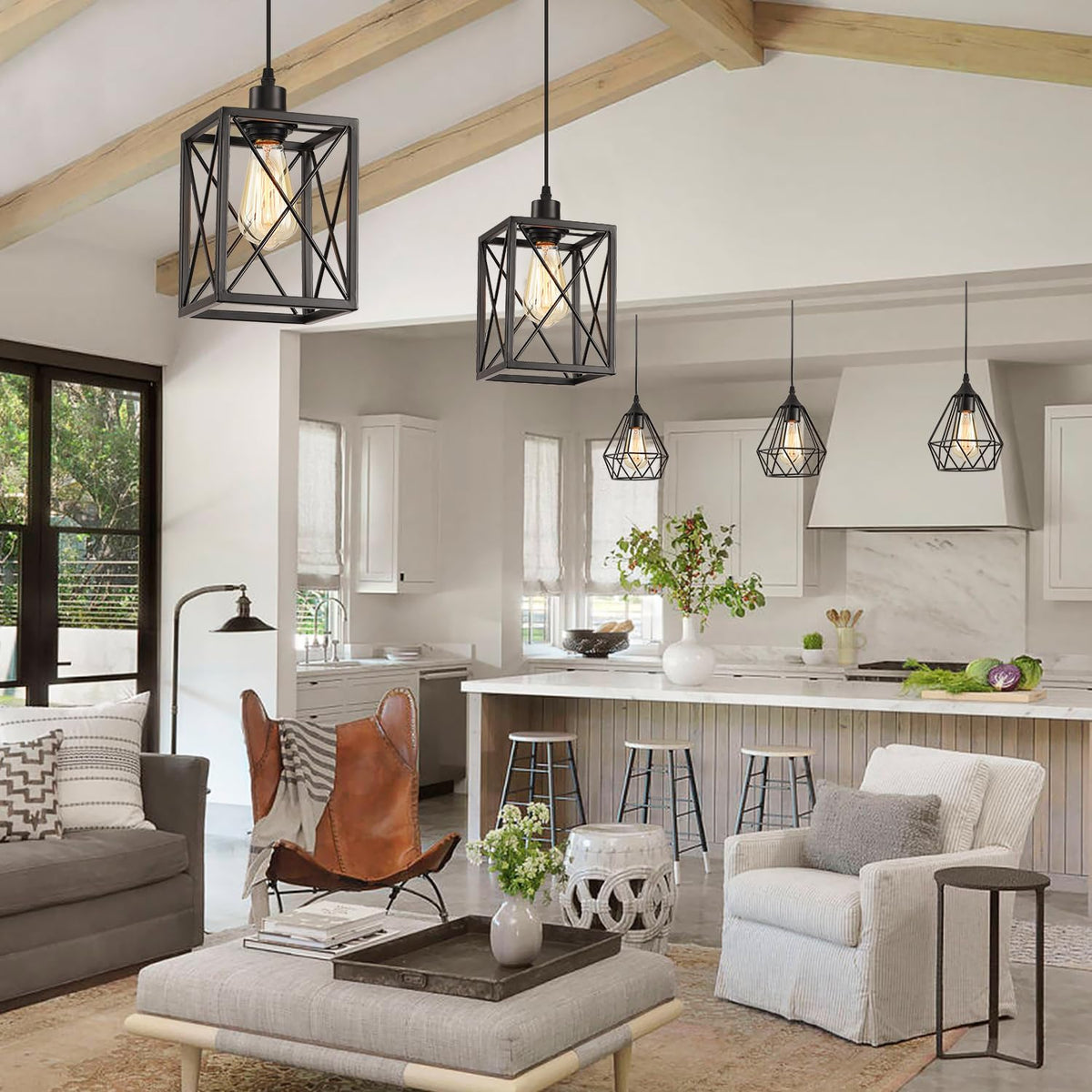 Black Pendant Lighting Modern Pendant Light, Adjustable Pendant Light Fixture,Pendant Lights Kitchen IslandLight (3 Pack Square Pendant Light)