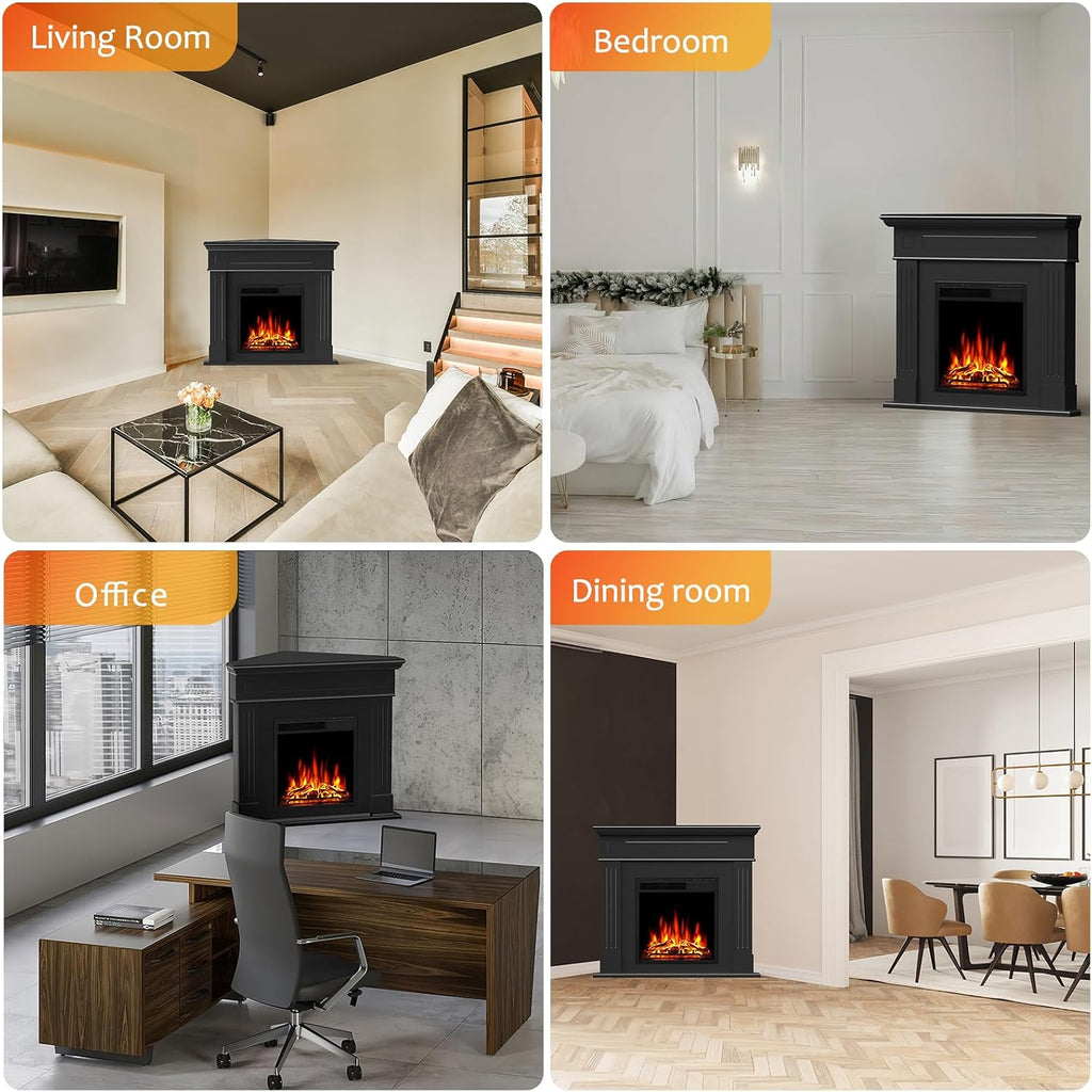 44" Corner Electric Fireplace with Mantel Package Freestanding Fireplace Heater Corner Firebox with Log & Remote Control,750-1500W,Black