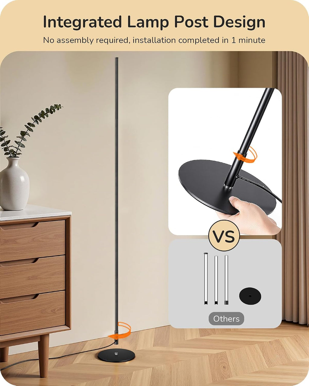 EDISHINE 57.5" Floor Lamp with Remote & Foot Switch, Dimmable & 7CCT