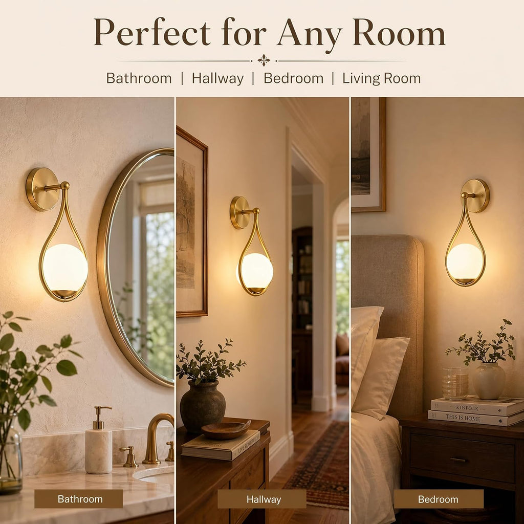 HOLKIRT Mid-Century Brass Globe Wall Sconce, Vanity Light Set of 2