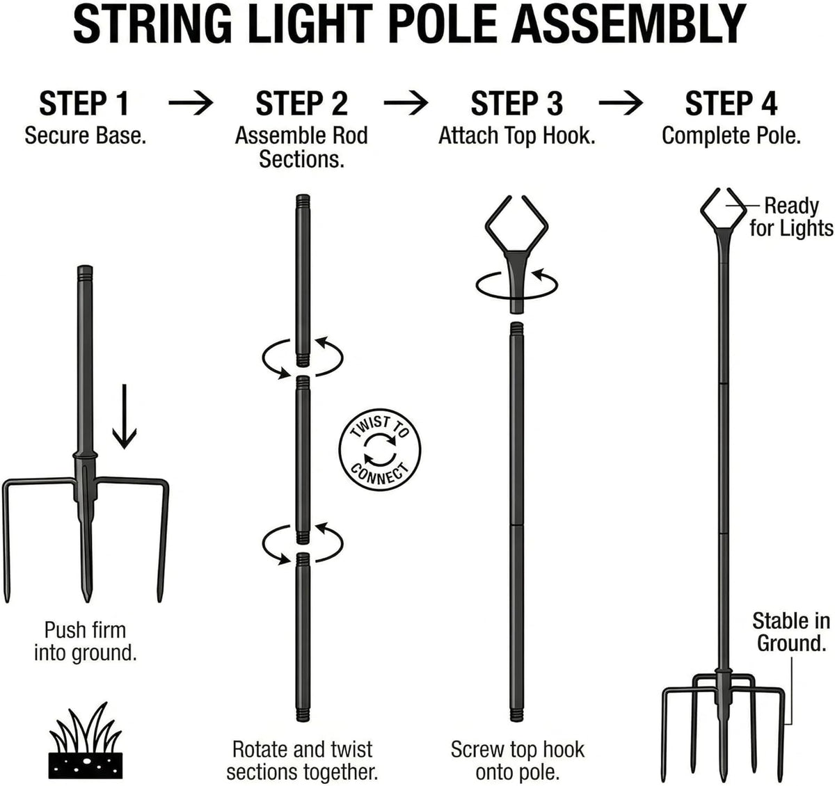 10FT Outdoor String Light Poles, Pack of 4