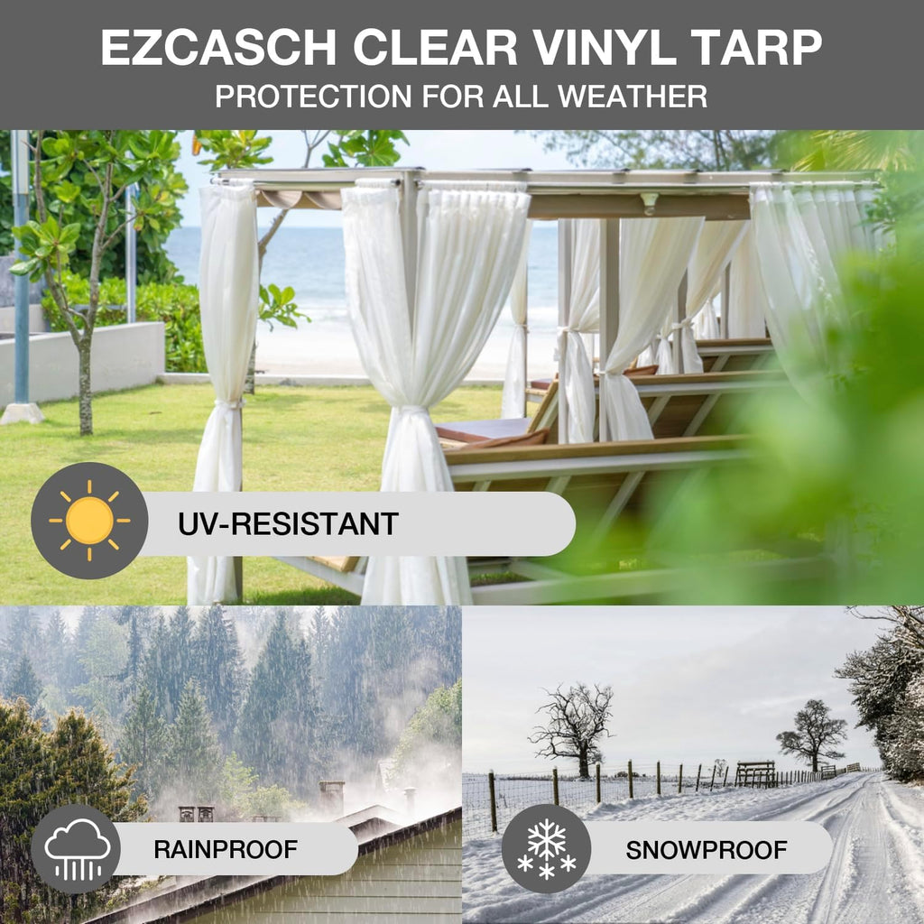 20 Oz Outdoor Vinyl Curtain, Outdoor Clear Panel Curtain, Weather Resistant Outdoor Curtain for Pergola, Porch, Gazebos, with Rustproof Grommets (8'H x 7'W, Dark Gray)