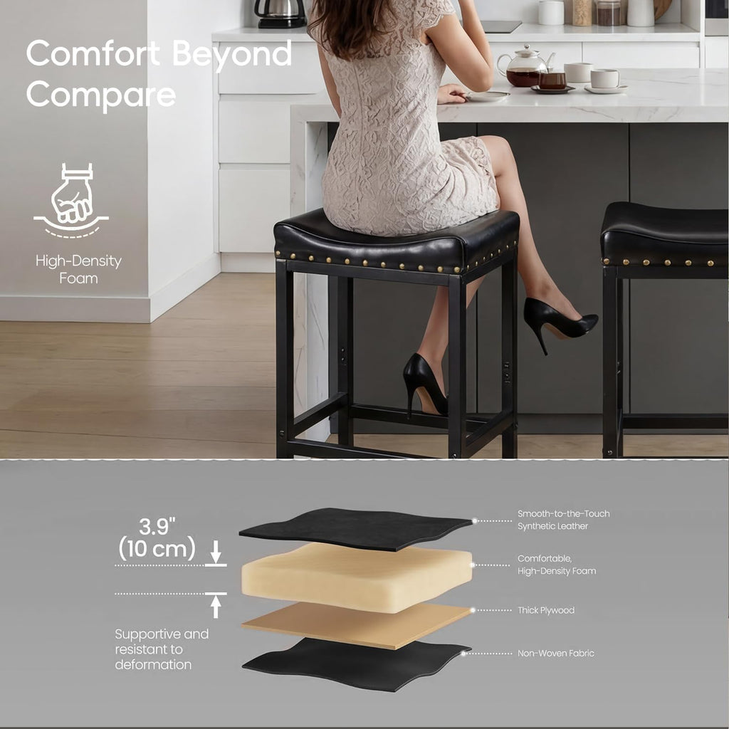 Forteek 30'' Bar Stools Set of 2, Counter Height Barstools with Nailhead