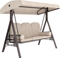 Outsunny 3-Seat Patio Swing Chair Adjustable Canopy Beige