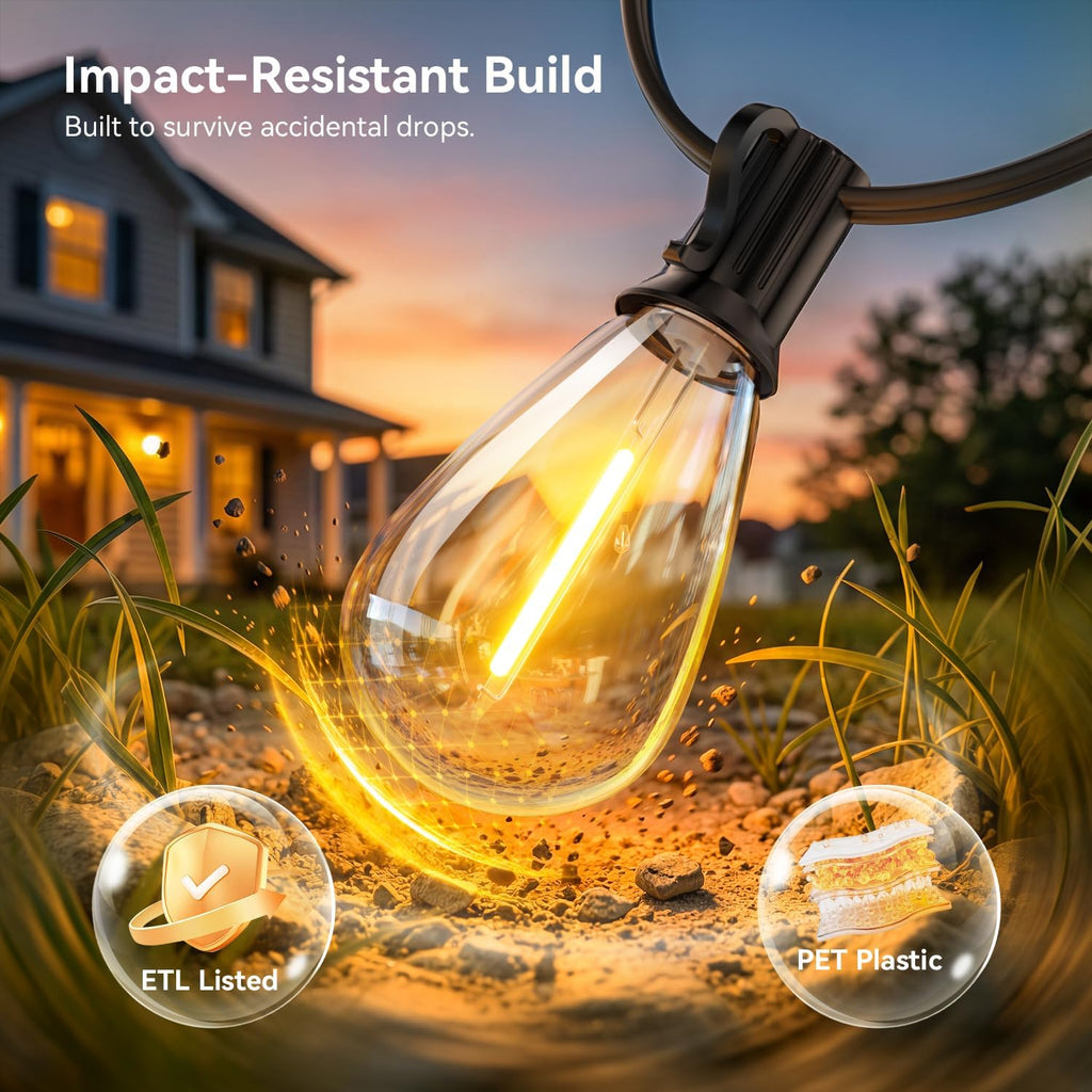 200FT Outdoor String Lights with Remote, Waterproof Patio Lights with 72+2 Shatterproof LED Bulbs,Dimmable Hanging Decor for Backyard Garden Porch Bistro, Timer & 3 Modes,2200K Warm White