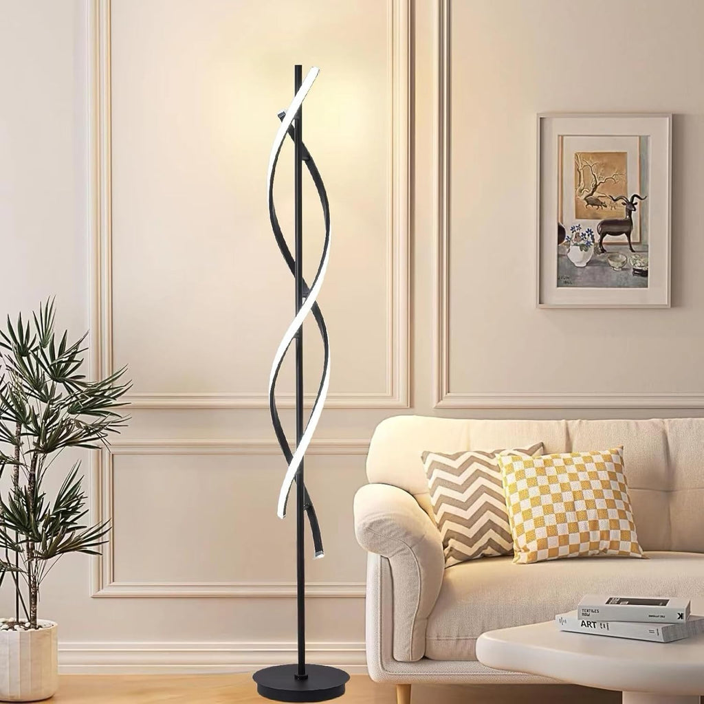 NKU Spiral Floor Lamp for Living Room Modern LED Floor Light with Remote Dimmable Control Sleek Spiral Design Corner Lamp for Bedroom and Office Lighting Tall Standing Black 63 Inch