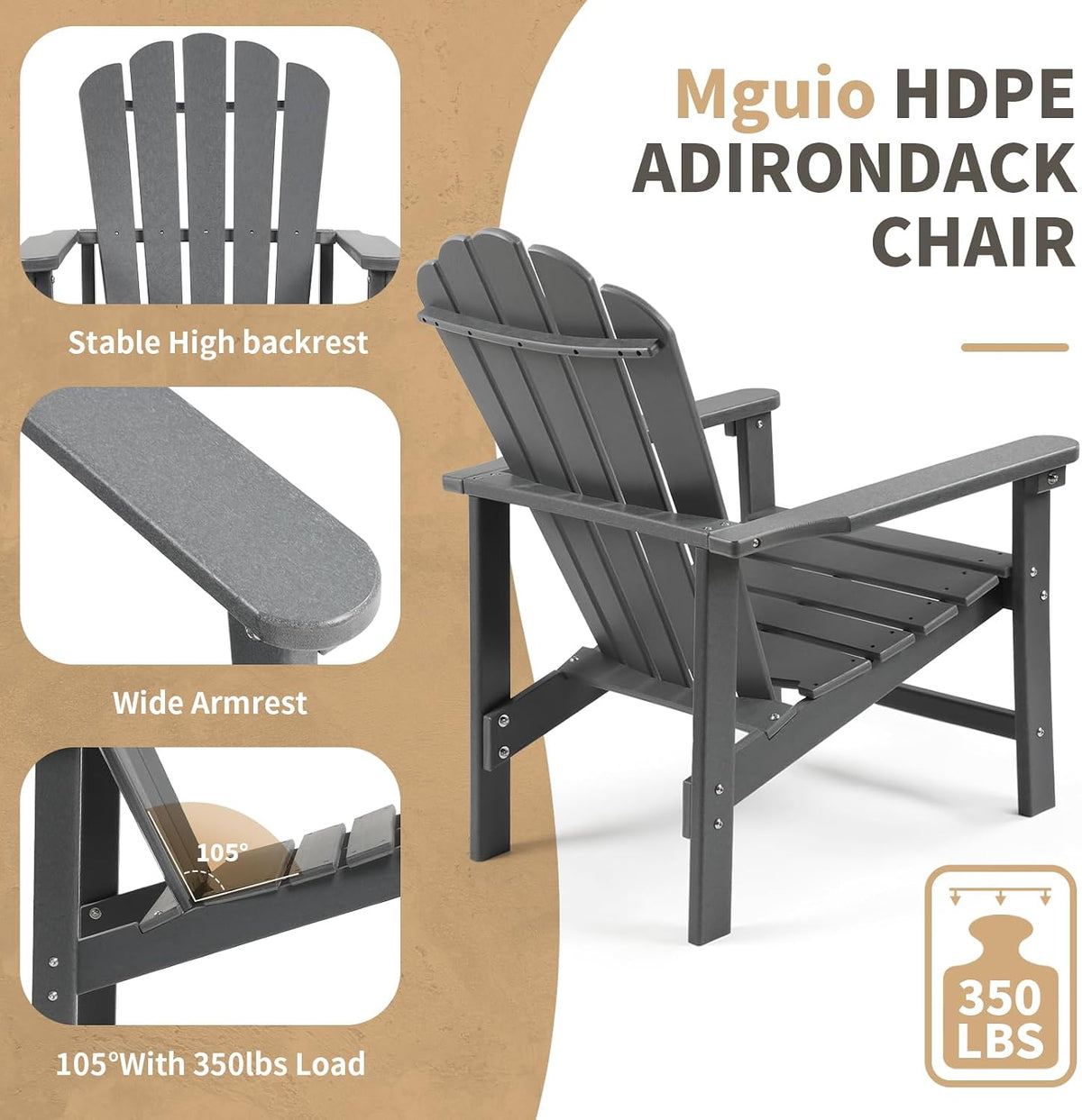 Oversized Stackable Adirondack Chair, HDPE All-Weather Fire Pit Chair