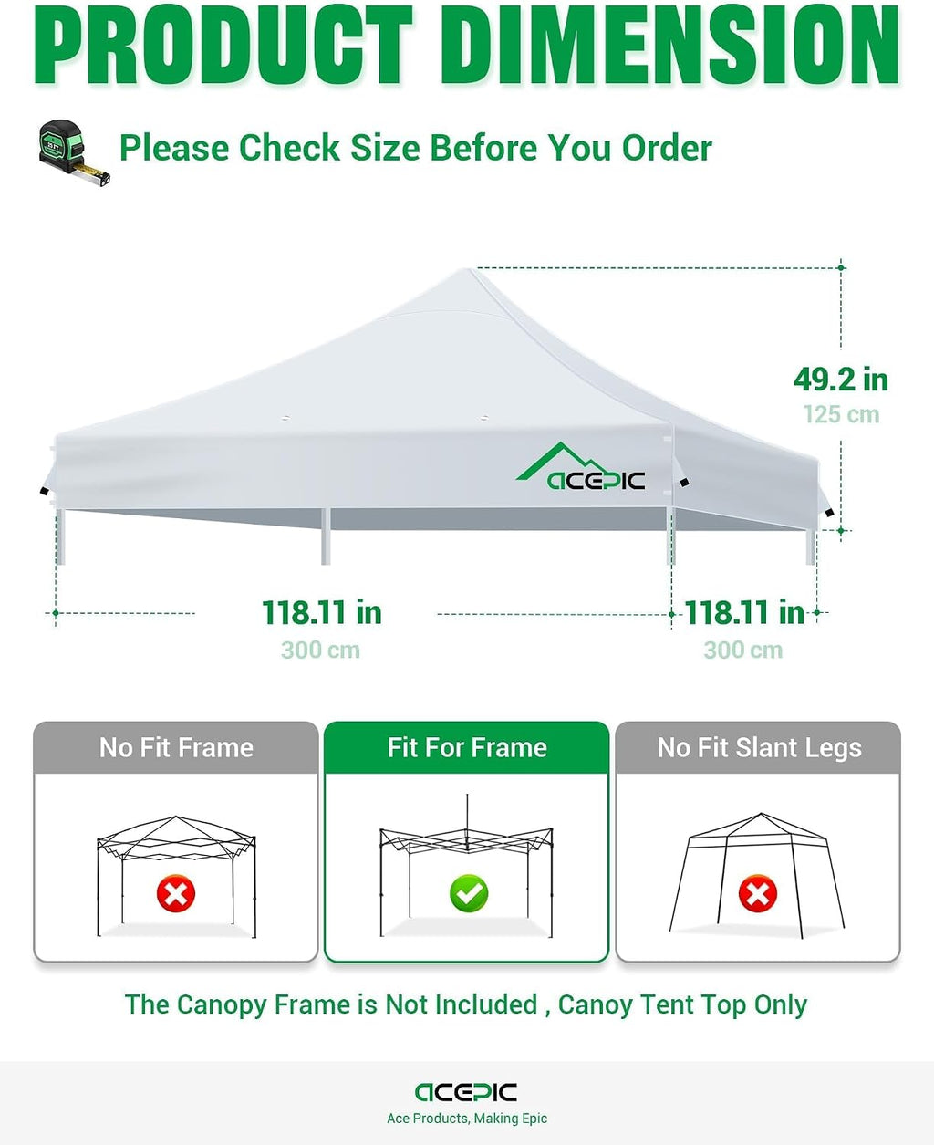 acepic heavy duty 10x10 peak pole canopy replacement, close-up detail