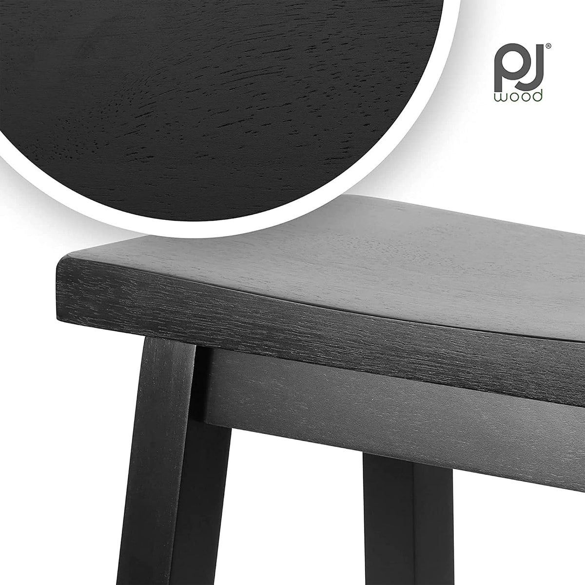 PJ Wood - 24 in Saddle Bar Stool - Black Wooden Barstool