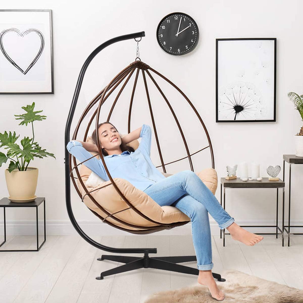 Hammock Chair Rack Portable Heavy Duty Solid Steel Holder Outdoor Indoor Hanging Chair Frame C Mount for Air Porch Swing Chair w/Weatherproof Finish,Offset Base,360 Degree Rotation-10set