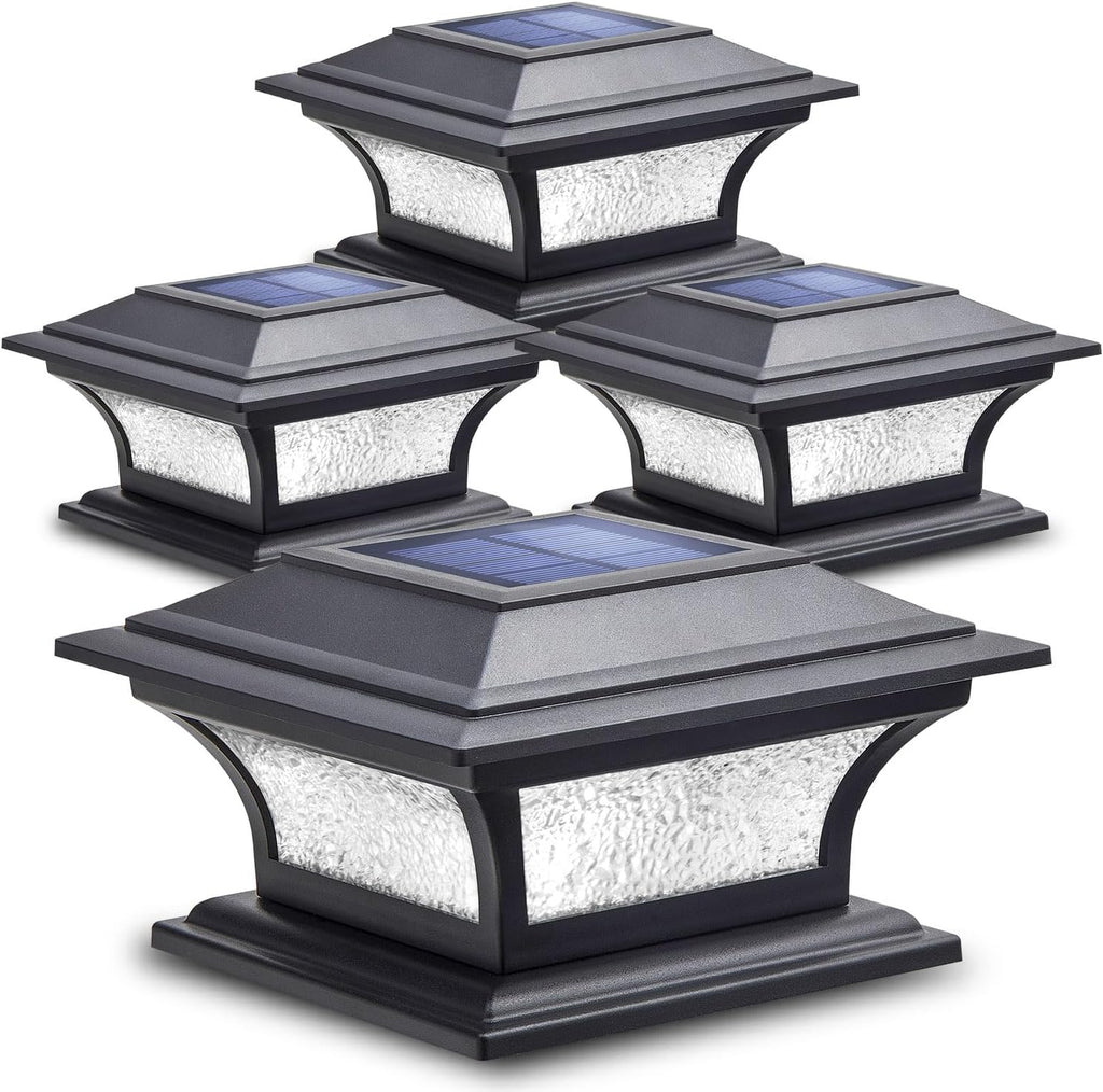 SIEDiNLAR Solar Post Lights Outdoor Glass, 2 Modes 4 Pack Black, Warm/White