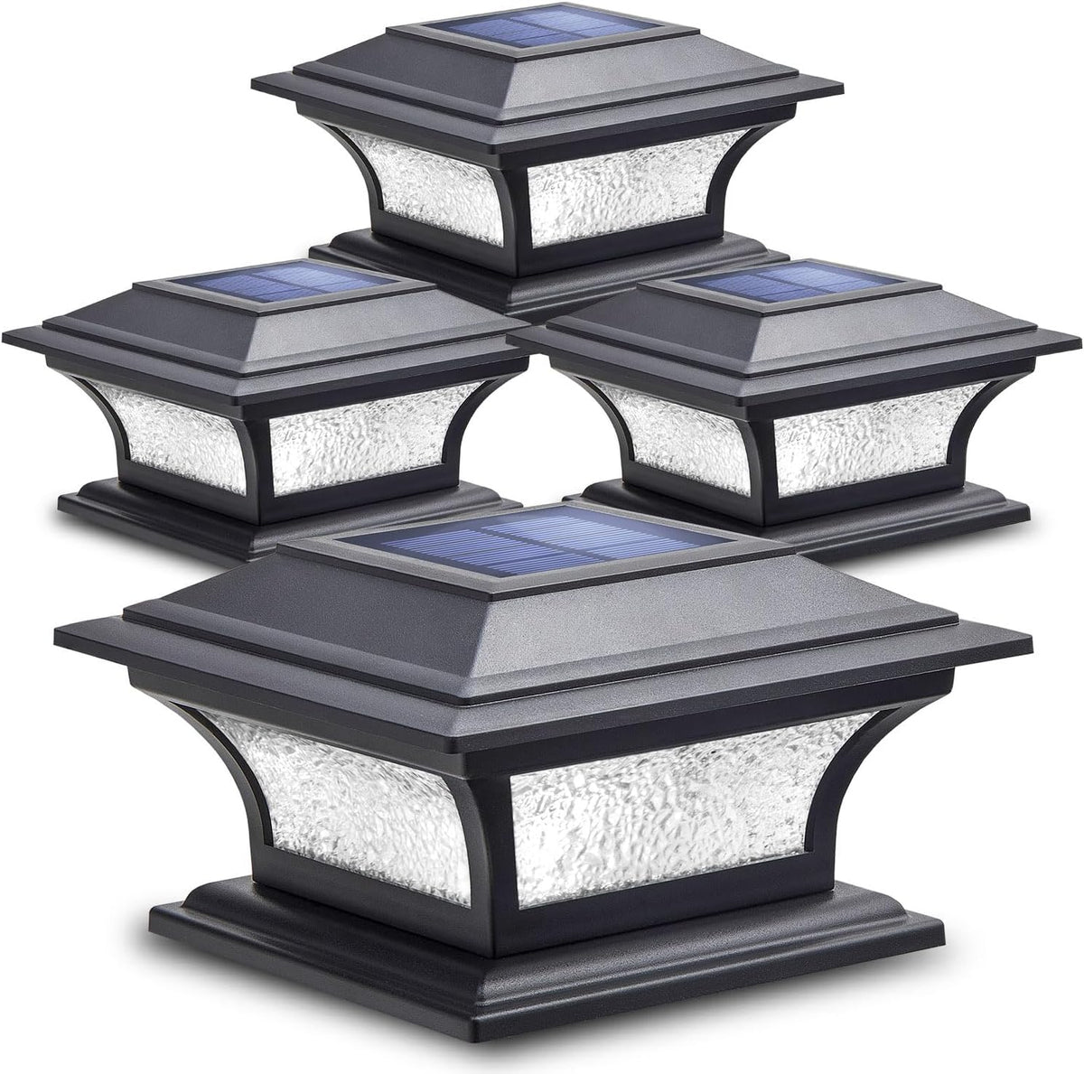SIEDiNLAR Solar Post Lights Outdoor Glass, 2 Modes 4 Pack Black, Warm/White