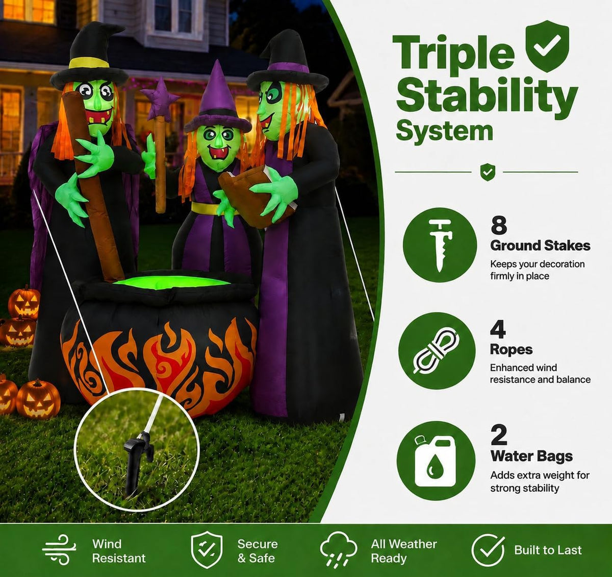 6 FT Halloween Inflatables 3 Witches Around Cauldron Outdoor Decorations, Scary Blow Ups with Build-in LED Lights, Yard Garden Decoration for Halloween Party Indoor Outdoor