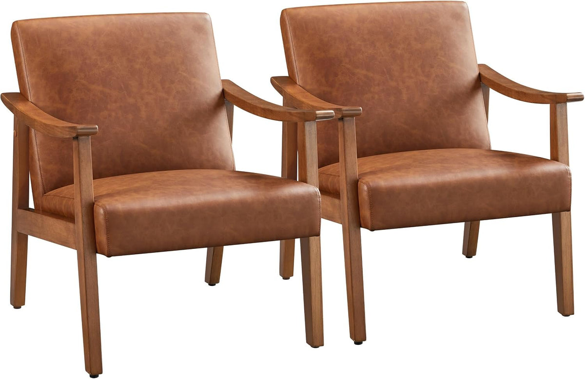 Yaheetech Accent Chairs Set of 2, Mid-Century Armchairs, Light Brown