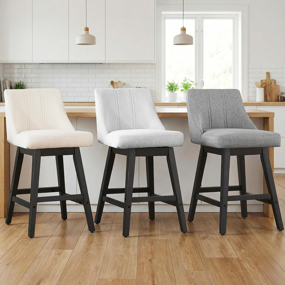kinmars Kitchen Island Swivel Bar Stools Set of 2, 27", Dark Gray