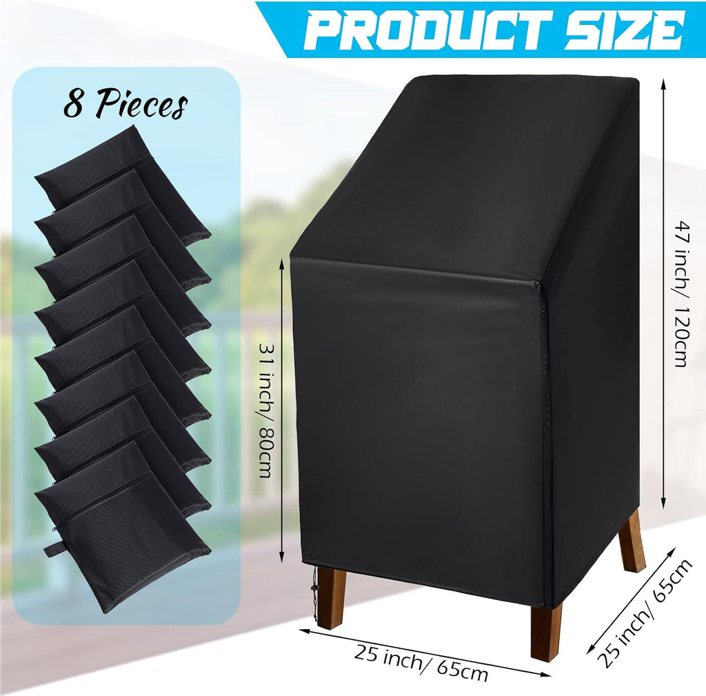 8 Pcs Black Outdoor Chair Cover Waterproof Stacking Patio Chair Cover