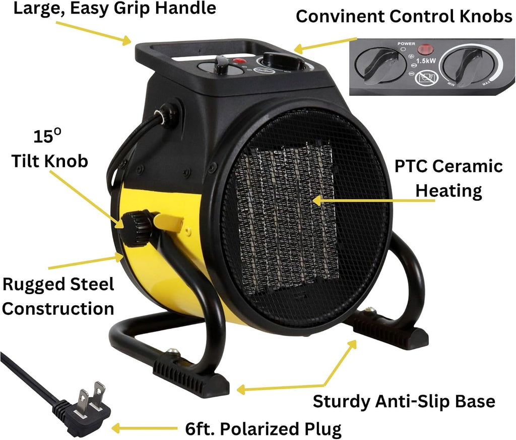 Dura Heat EUH1465 Electric Forced Air Heater with Pivoting Base 5,120 BTU, Yellow