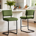 ONEVOG 24.6'' Counter Height Bar Stools Set of 2, Mid-Century Modern Counter Height Cantilever Chairs for Kitchen Island, Upholstered Velvet Fabric Barstools with Back and Metal Leg, Olive Green