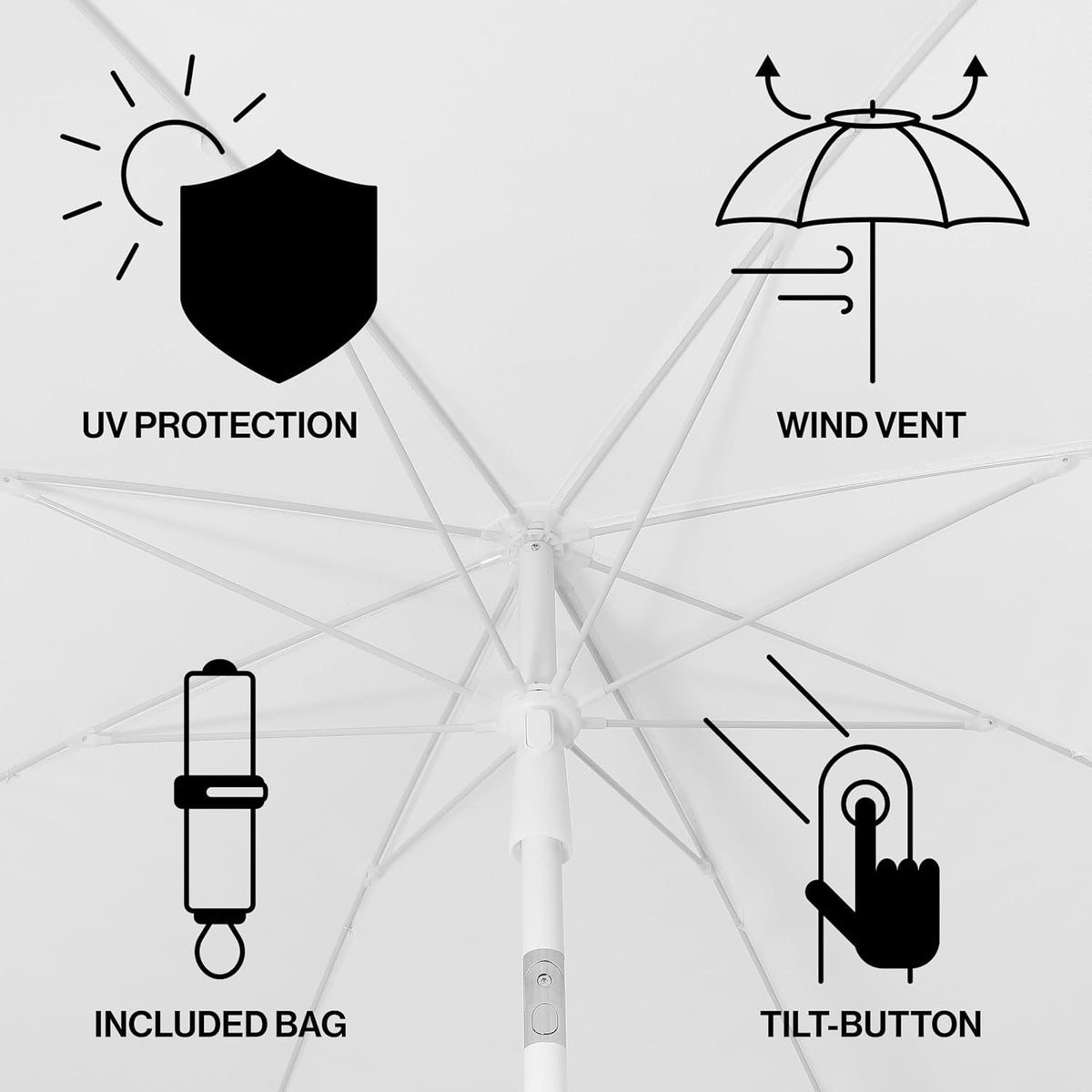 JONATHAN Y Mariner 6.5 ft. Solid Fringe Beach Umbrella, White/Black