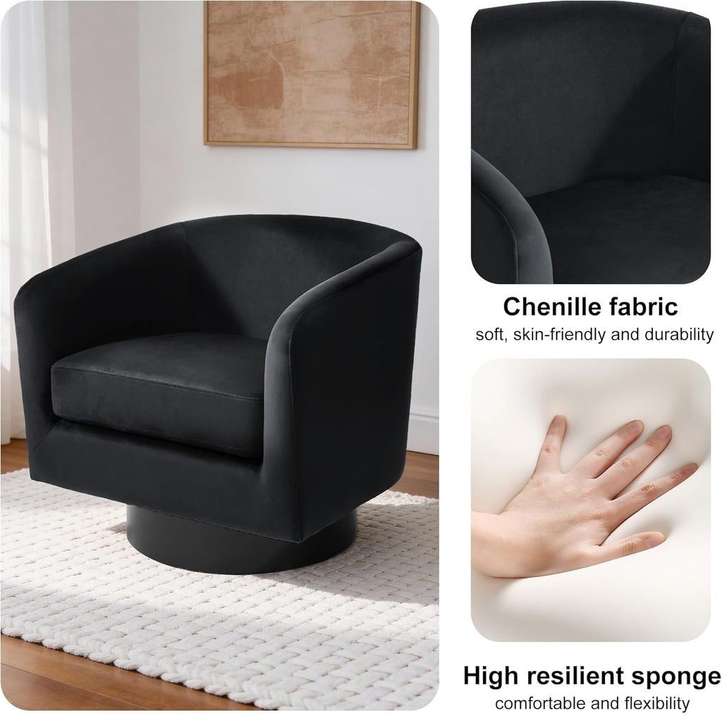 Swivel Barrel Accent Chair, Comfy Reading Armchair, Black, Set of 2
