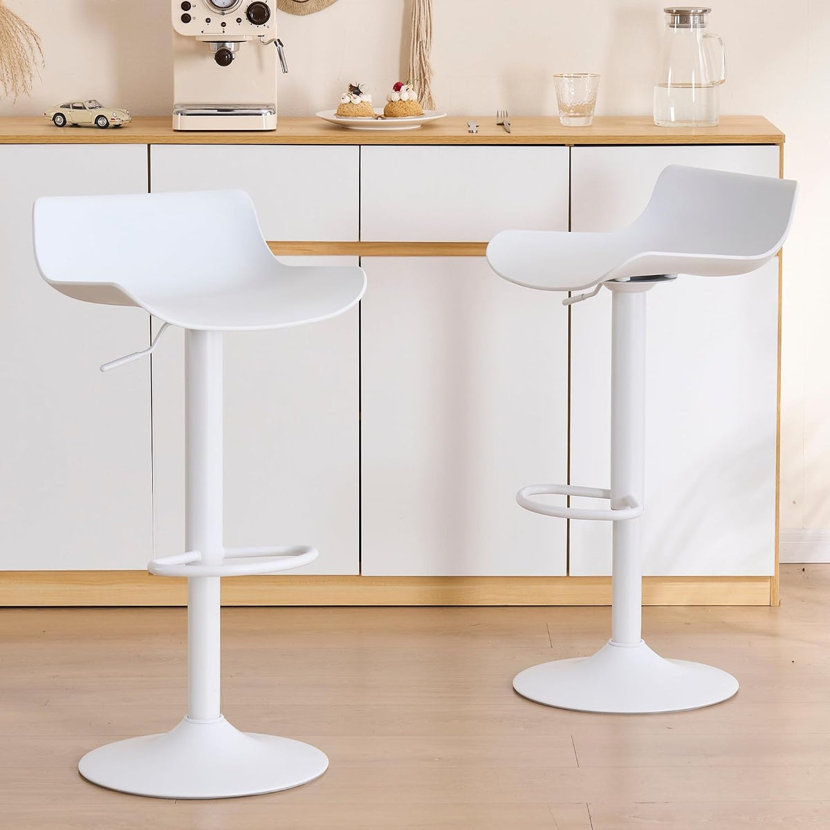 YOUNIKE Bar Stools Set of 2 Counter Height Chairs Modern Barstools White